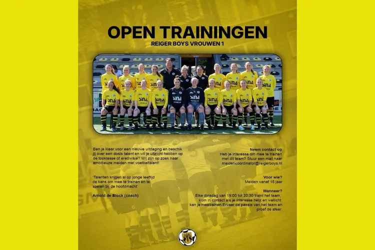 Open trainingen bij Reiger Boys Vrouwen