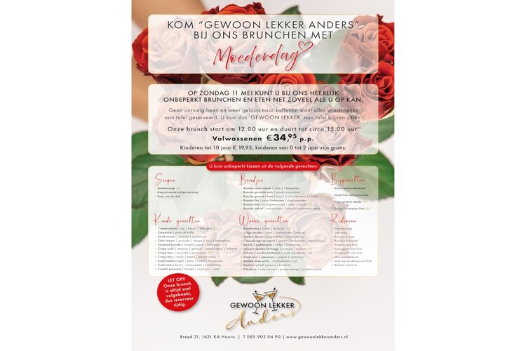 Moederdag Brunch bij Gewoon Lekker