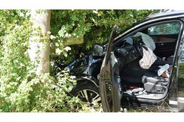 Auto crasht tegen boom langs N504