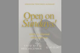 Kingdom Piercings Alkmaar: vanaf 30-11 ook op zondags open