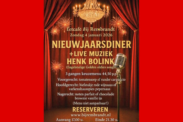 Bij Rembrandt Nieuwjaarsdiner 2026 met live-muziek van Henk Bolink