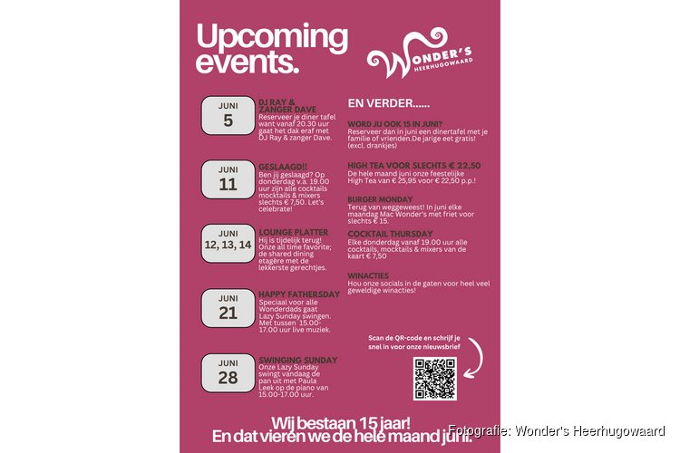 Wonder's Heerhugowaard bestaat in juni 15 jaar!