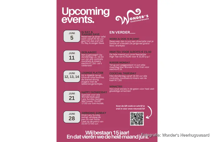 Wonder's Heerhugowaard bestaat in juni 15 jaar!