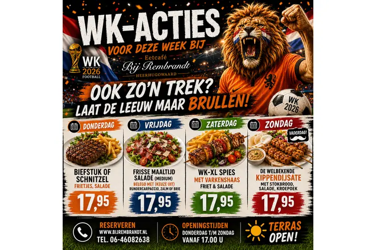 WK Actieweek bij Eetcafé Bij Rembrandt: Smullen tijdens het WK 2026!